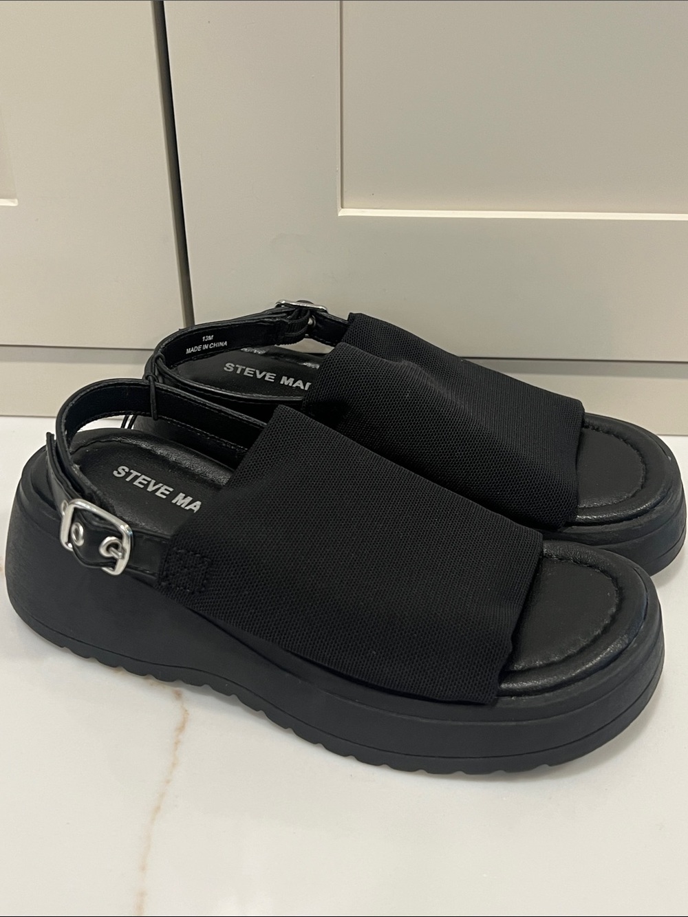 Steve Madden Black Platform Slingback Sandals